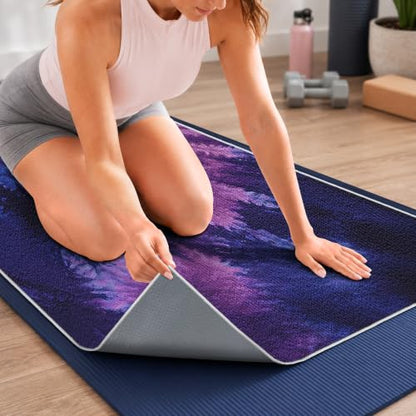 Yoga Mat Towel Non Slip Ultra-Absorbent Hot Yoga Towel, Super Stylish Printed Sweat Hot Yoga Towel, Ideal for Home, Workouts, Pilates, Yoga, 72 x 27in, Purple & Black Tie Dye - color: Purple & Black Tie Dye