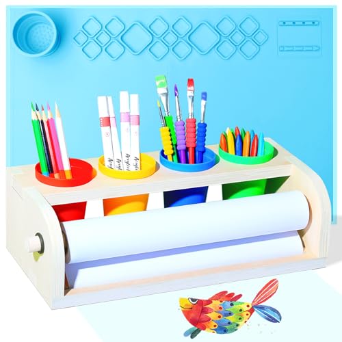 Tabletop Paper Roll Dispenser, Kids Art Easel Desktop Premium Set(Purple) - color: Blue