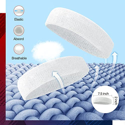 Sweatbands Sports Headband for Men & Women, Moisture Wicking Hairband Athletic Towel Headbands Cotton Head Sweat Bands for Running, Cycling, Yoga, Spa - color: D-white 12 pcs