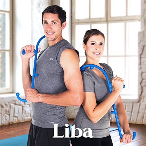 LiBa Back and Neck Massager 2-Pack Trigger Point Hook Therapy Blue | 2-pack manual massage cane for pain relief, handheld back neck shoulder massager, great gift for women and men, - color: F. Blue (2 Pack)