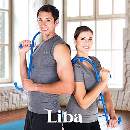 LiBa Back and Neck Massager 2-Pack Trigger Point Hook Therapy Blue | 2-pack manual massage cane for pain relief, handheld back neck shoulder massager, great gift for women and men, - color: F. Blue (2 Pack)