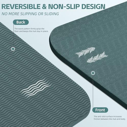 PAIDU Large Yoga Mat, 72"x36"x2/5" POE Non-Slip Exercise Mat | 10MM Thick, POE, non‑slip, ideal for home gym, yoga, pilates, fitness & floor use - color: Deepgreen - LOGO