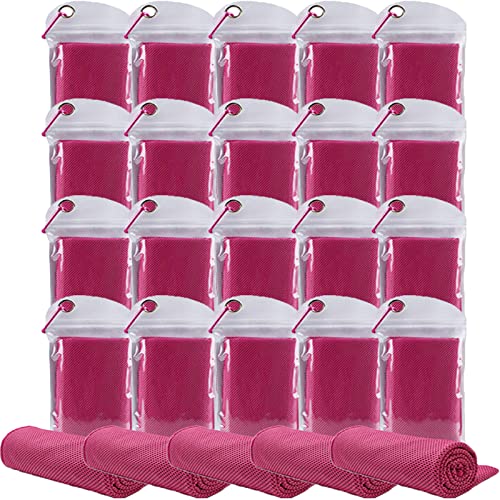 Pack of 20 Cooling Towel 40x12'' Ice Towel for Neck and Face Microfiber Chilly with Bag Breathable Yoga Gym Stay Cool Towels Sweat Rag for Workout Running Camping Pilates Beach, Rose - color: Rose Red