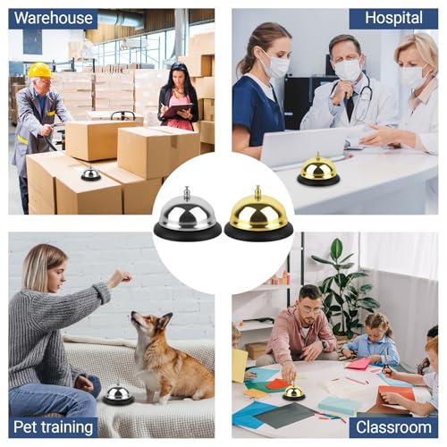 2 Packs Call Bell Loud Clear Desk Bell with Anti-Rust Steel 3.3 Inch Durable Service Bells for Hotels, Classrooms, Restaurants, Reception Areas