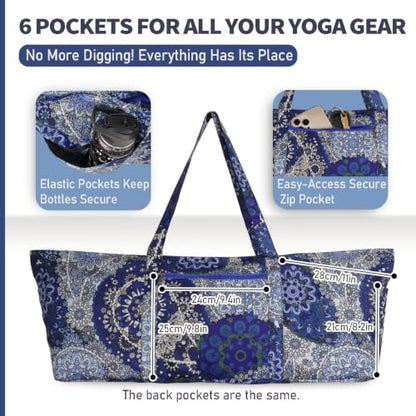 Yoga Mat Bag Yoga Tote Bag with Large Waterproof Zipper Pocket and Drawstring Pocket Yoga Mat Bag Carrier Fit Most Size Mats and All You Stuff - color: blue