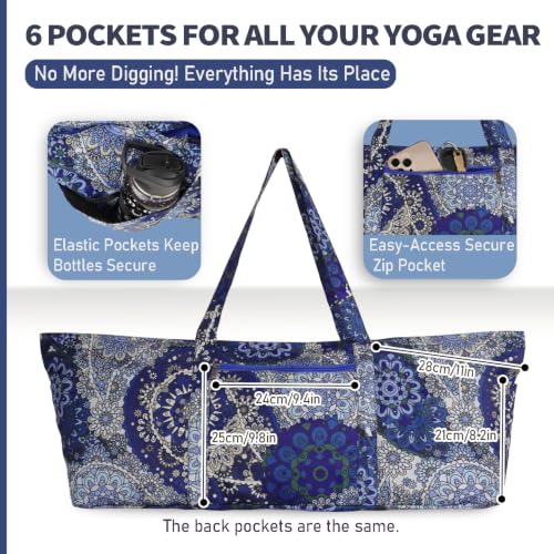Yoga Mat Bag Yoga Tote Bag with Large Waterproof Zipper Pocket and Drawstring Pocket Yoga Mat Bag Carrier Fit Most Size Mats and All You Stuff - color: blue