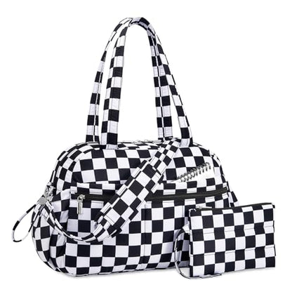 TOPDesign Travel Duffel Bag for Women, Puffer Gym Bag Sports Tote with Wet Pocket, Carry On Weekender with Luggage Sleeve (Checkerboard) - color: Checkerboard