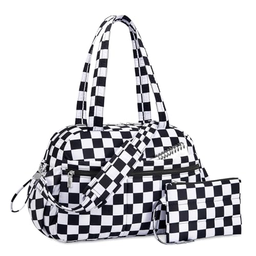 TOPDesign Travel Duffel Bag for Women, Puffer Gym Bag Sports Tote with Wet Pocket, Carry On Weekender with Luggage Sleeve (Checkerboard) - color: Checkerboard