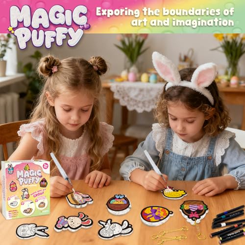 Artnedu Magic Puffy Paint 3D Art,Cute Bunny Theme,Ages 4-10 | Mess-Free Paint by Number Craft for Kids,DIY Color & Inflate Activity, Creative holiday gifts suitable for boys and girls - color: Easter