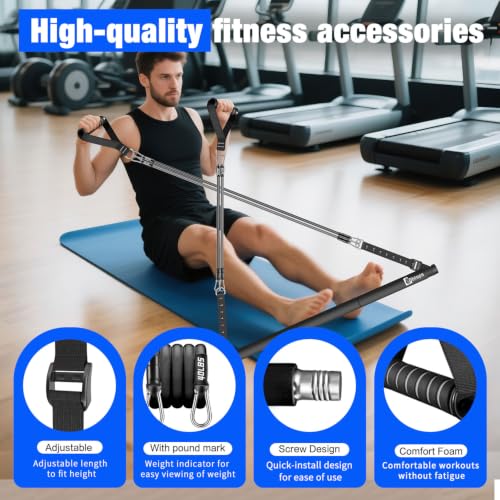 Bbtops Pilates Bar Kit with Resistance Bands,Pilates Bar with Stackable Bands Workout Equipment for Legs,Hip,Waist and Arm,Exercise Fitness Equipment for Women & Men Home Gym Yoga Pilates - color: Matte Black