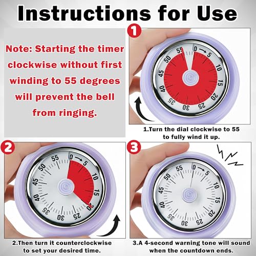 60-Minute Magnetic Visual Timer, Silent Operation and No Battery Needed, Time Management Tools for Kitchen, Homeschool Desk, Office Meetings & Home Learning Timer (Purple) - color: Purple