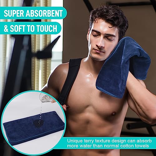 SINLAND Microfiber Gym Towels, Workout Sweat Towel 16x32In - color: Navy Bluex3