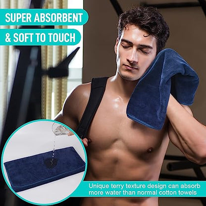 SINLAND Microfiber Gym Towels, Workout Sweat Towel 16x32In - color: Navy Bluex3