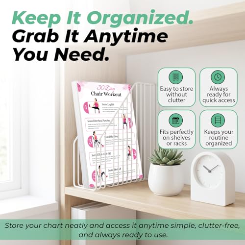 Chair Yoga Chart for Seniors & Beginners, Set of 6 Waterproof Laminated Posters, 3 Plans & 3 Routines of Gentle Seated Exercises for Stiffness, Joint Pain & Stress Relief, Easy 30-Day Challenge Guide