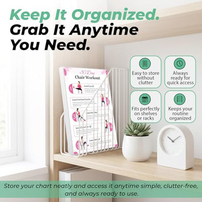 Chair Yoga Chart for Seniors & Beginners, Set of 6 Waterproof Laminated Posters, 3 Plans & 3 Routines of Gentle Seated Exercises for Stiffness, Joint Pain & Stress Relief, Easy 30-Day Challenge Guide