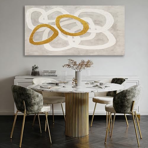 Dolidoteart Canvas Wall Art, Beige White Gold Abstract Wall Art Print, Hand-Painted Style Horizontal Artwork for Living Room Bedroom Office, 24x48 Inch - color: Gold, size: 48"L x 24"W