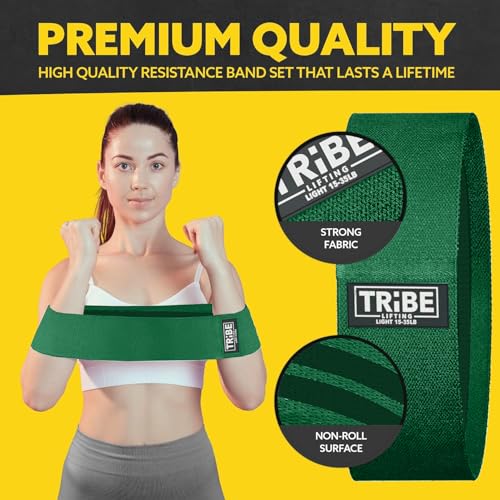 Fabric Resistance Bands for Working Out, 3-Pack for Legs and Glutes - color: Light Green