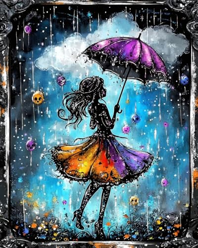 Ohhvvow Diamond Painting Kits for Adults - 5D DIY Girl Dancing in the Rain Diamond Art Craft with Round Resin Diamonds, Complete Starter Kit for Stress Relief & Home Decor (12x16 inch) - color: Girl in the rain