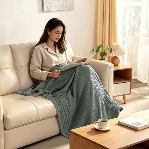 NTBAY Cotton Cable Knit Throw Blanket, 51 x 67, Light Grey - color: Light Grey, size: Throw(51"x67")