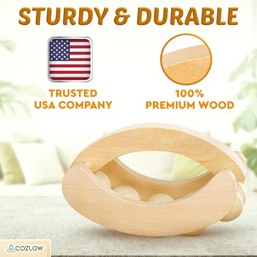 Wooden Massage Ball Roller - Supports Lymphatic Drainage and Pain Relief | Cozlow - wood massager w/ 10 rolling balls & easy grip - whole body muscles relaxation - may help reduce cellulite appearance - color: Wood