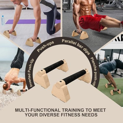 Wooden Parallettes Bars, 2 PCS Wood Push Up Bars Non-Slip Base - color: 10 inch