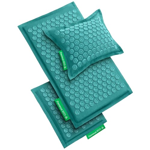 Pranamat Acupressure Large & Small Mat with Pillow Set, Premium Acupressure Therapy for Pain Relief and Relaxation, Handcrafted in Europe with Sustainable and Natural Materials (Azur) - color: Azur