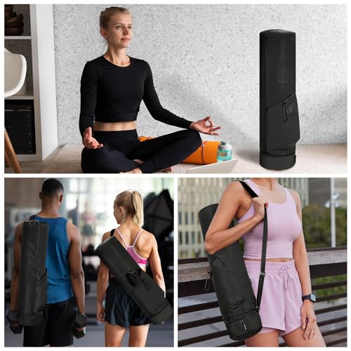 sportsnew Yoga Mat Bag Drawstring Pocket-Full Zip Cargo Yoga Mat Carrier Bag with Water Bottle Pocket and Bottom Wet Pocket Exercise Yoga Mat Carrier Multi-Functional Storage Bag, Blue & Black