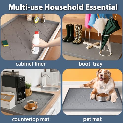 SIKADEER Waterproof Under Sink Mat Silicone 40"x19", Kitchen Cabinet Liner - color: Gray, size: 40"W x 19"L
