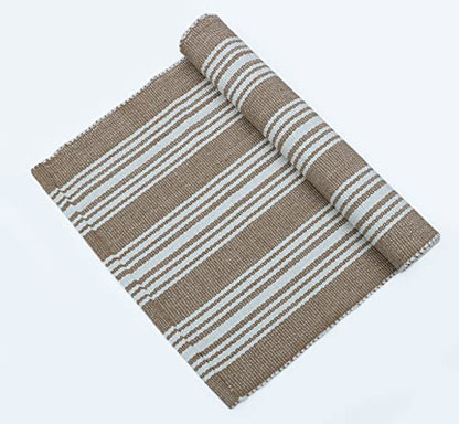 Hand Woven 100% Cotton Yoga Mat- Thick Handloom Made in India- for Gym Floor Exercise - Runner for Bedroom - color: Beige
