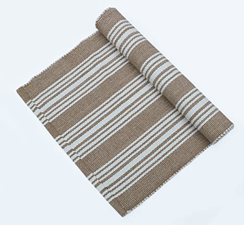 Hand Woven 100% Cotton Yoga Mat- Thick Handloom Made in India- for Gym Floor Exercise - Runner for Bedroom - color: Beige