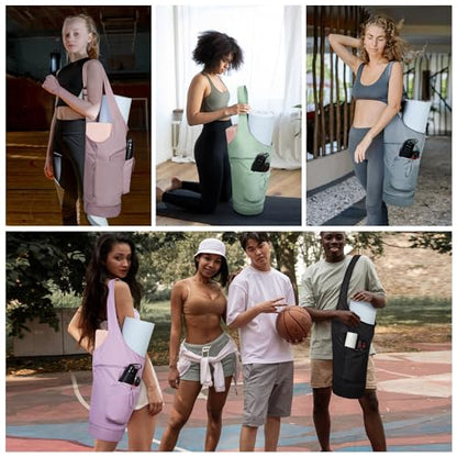 sportsnew Yoga Mat Bag, Large Opening Long Tote Yoga Mat Carrier Holder Bag with Waterproof Wet Pocket and Drawstring Water Bottle Pocket, Adjustable Shoulder Strap Storage Bag, patent pending - color: Black