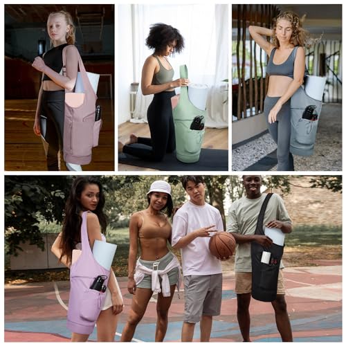 sportsnew Yoga Mat Bag, Large Opening Long Tote Yoga Mat Carrier Holder Bag with Waterproof Wet Pocket and Drawstring Water Bottle Pocket, Adjustable Shoulder Strap Storage Bag, patent pending - color: Mint Green