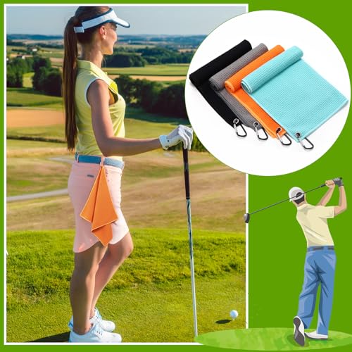 Remagr 4 Pack Golf Towel Microfiber - color: Black, Gray, Orange, Light Blue
