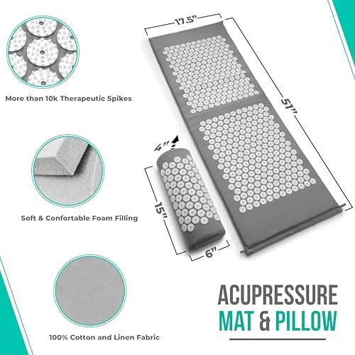 Sivan Acupressure Mat & Pillow Set for Back & Neck (XL, Gray/White) - color: Gray/White, size: XL