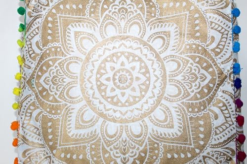 INDIAN CRAFT CASTLE Mandala Mandala Barmeri Large Floor Pillow Cover Cushion Meditation Seating Ottoman Throw Cover Hippie Decorative Zipped Bohemian Pouf Ottoman Cases (Golden, 16" Square)