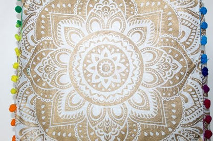 INDIAN CRAFT CASTLE Mandala Mandala Barmeri Large Floor Pillow Cover Cushion Meditation Seating Ottoman Throw Cover Hippie Decorative Zipped Bohemian Pouf Ottoman Cases (Golden, 16" Square)