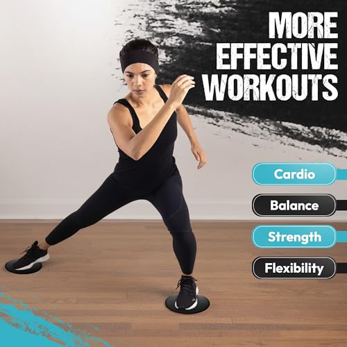Gliding 9” Sliders for Working Out on Any Floor, 1 Pair + 4 Videos - color: Black