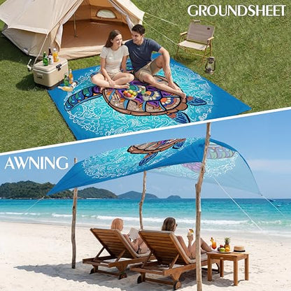 Aroveea Beach Blanket Waterproof Sandproof 78''X81''/10'X9' Oversized Mat - color: Turtle, size: 78''x81''