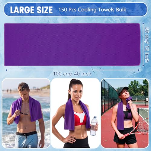 Hosuly 150 Pack Cooling Towels Bulk 40 x 12 Inch Large Chilly Breathable Sweat Sports Cold Towels Sublimation Microfiber Ice Neck Rag for Hot Weather Workout Gym Team Gift (Purple) - color: Purple