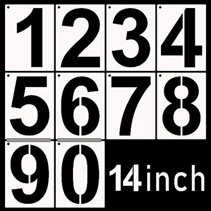 DXCYZ 14 Inch Large Number Stencils Kit 0-9 Address Number Stencil, 10PCS Reusable Plastic Painting Number Templates for Mailbox Signs, Door, Cars, Trucks, Home, Business, Window (14 Inch) - size: 14 Inch