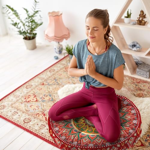Mandala Meditation Cushion, Boho Meditation Mat, Meditation Pillows for Sitting on Floor, Cushions for Sitting in Home and Outdoor, Round Floor Pillows Cushion Seating for Yoga Accessories 22'' X 22'' - color: 08.mandala Meditation Cushion-2, size: 22x22