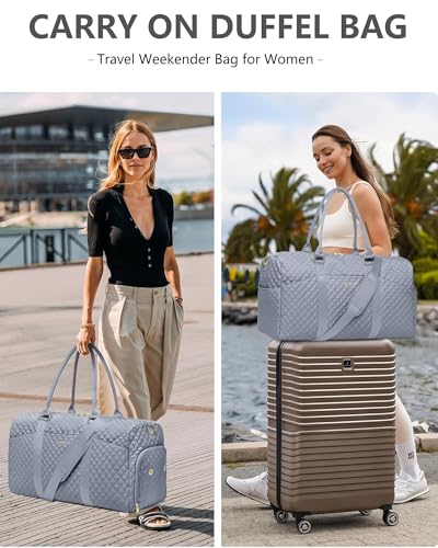 Women Weekender Travel Duffle Bag: Travel Duffel Overnight Bags with Shoe Compartment Large Carry on Tote with Toiletry Bag Weekend Traveling Yoga Gym Hospital Bag for Women with Wet Pocket Grey - color: 08-Blue Gray, size: Large