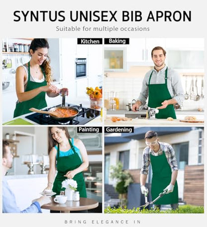 Syntus Apron for Men Women, Adjustable Cooking Kitchen Apron with 2 Pockets | Machine Washable, Firm Stitching, Stain Resistance, Long Tie Straps, 2 Pockets, Versatility, Unisex Use, Gift, BBQ - color: Basic Green, style: 2 Polyester