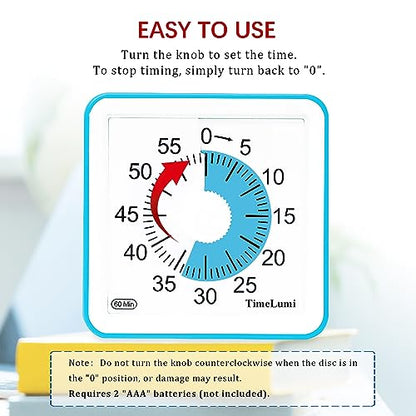 60-Minute Visual Timer for Kids, Management Classroom Timer, Blue | Classroom, Home Edition Study Visual Timer - Silent Countdown Timer for Toddlers, Kids, Teachers and Adults - color: Blue