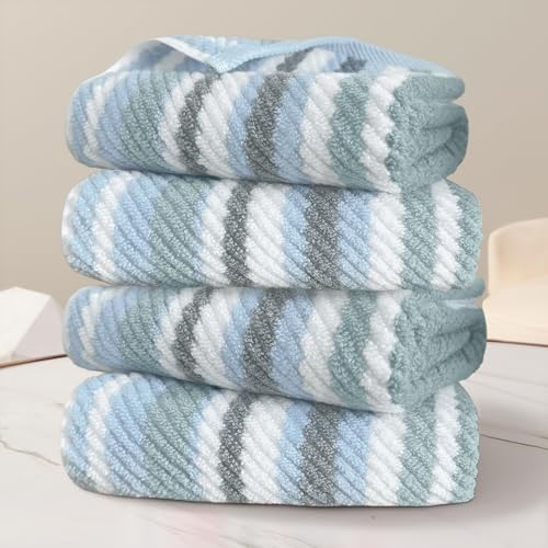 VOOVA & MOVAS Bath Hand Towels 4 Pack, 100% Cotton, 16x27 in, Blue Striped - color: Gray + Blue Striped, size: 4 PC Hand Towels (16"x27")