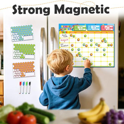Magnetic Reward Chart for Kids, Customizable Dry Erase Weekly Chore Chart - size: 3 Kids-Stars