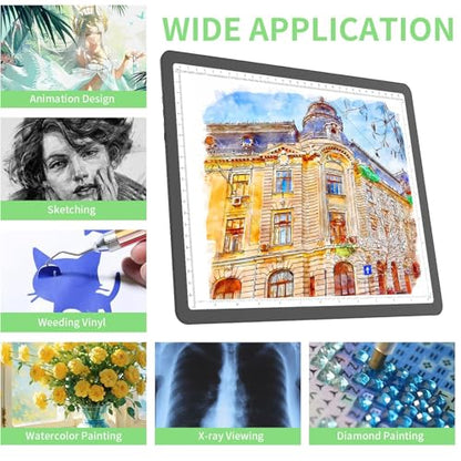 KOBAIBAN A4 Magnetic Light Box with Bag, Rechargeable Diamond Art Light Board with Side Physical Buttons, 3 Color Light Modes Super Bright Light Pad Light Table for Tracing, Drawing, Sketching (Black) - size: A4 with Bag