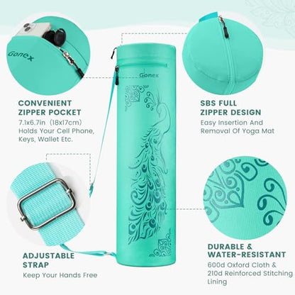 Gonex Yoga Mat Bag, Full-Zip Mat Carrier | 600D Oxford Fabric, Wet Pocket, Front Zip Pocket, Adjustable Strap, Fits Mats up to 26" - color: Green