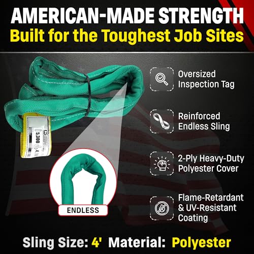 Chenango Supply VR2 30ft Green Endless Round Polyester Rigging Sling | USA Made, Double-Ply Cover, for Lifting & Material Handling, Capacity: 5,300 lb Vertical, 4,240 lb Choker, 10,600 lb Basket - size: 30 ft