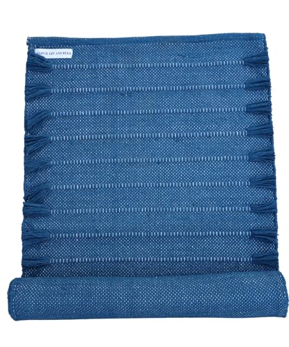 Jaipur Art & Rugs Cotton Yoga Rug - Eco-Friendly Hand-Woven Thick Mat (24”x72”x5mm) for Everyday Fitness at Home - Comfortable & Extra-Long - color: Blue